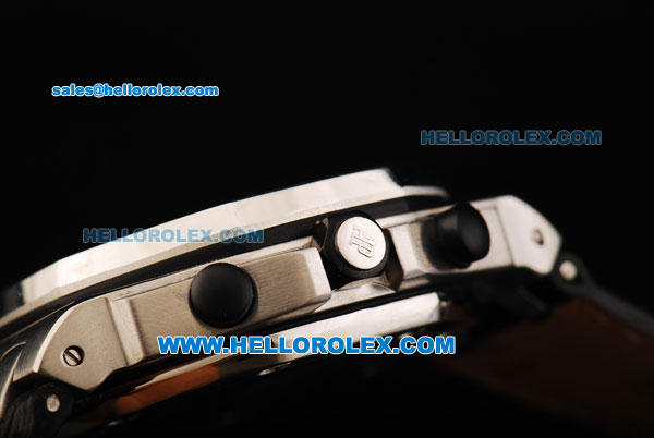 Audemars Piguet Royal Oak Chronograph Quartz Movement Steel Case with White Dial and Black Leather Strap - Click Image to Close